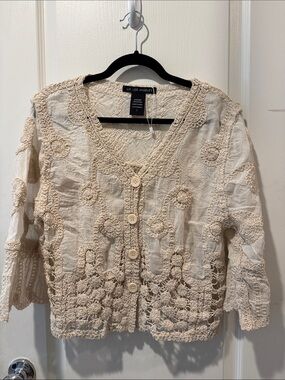 NWOT LIV Los Angeles Cream Crochet Button-Front Cardigan